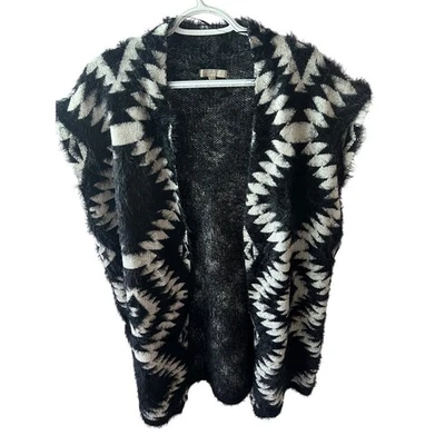 Joan Vass Studio Negro Crema Frente Abierto Sin Mangas Plumero Suéter Chaleco M Foto 1 de 4