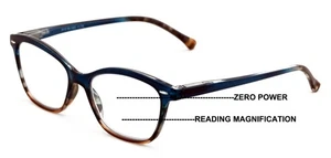Women 2 Tone Cateye Clear Progressive Reading Glasses - Zero Power On Top Reader - Picture 1 of 17