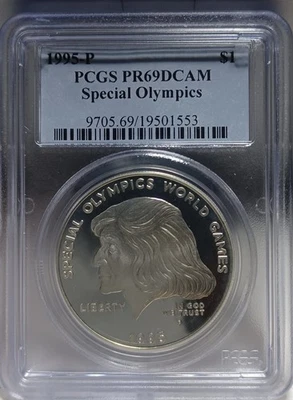 1995 P Special Olympics Commemorative Silver Dollar PCGS PR69DCAM. Video SL0164. - Image 1 of 4