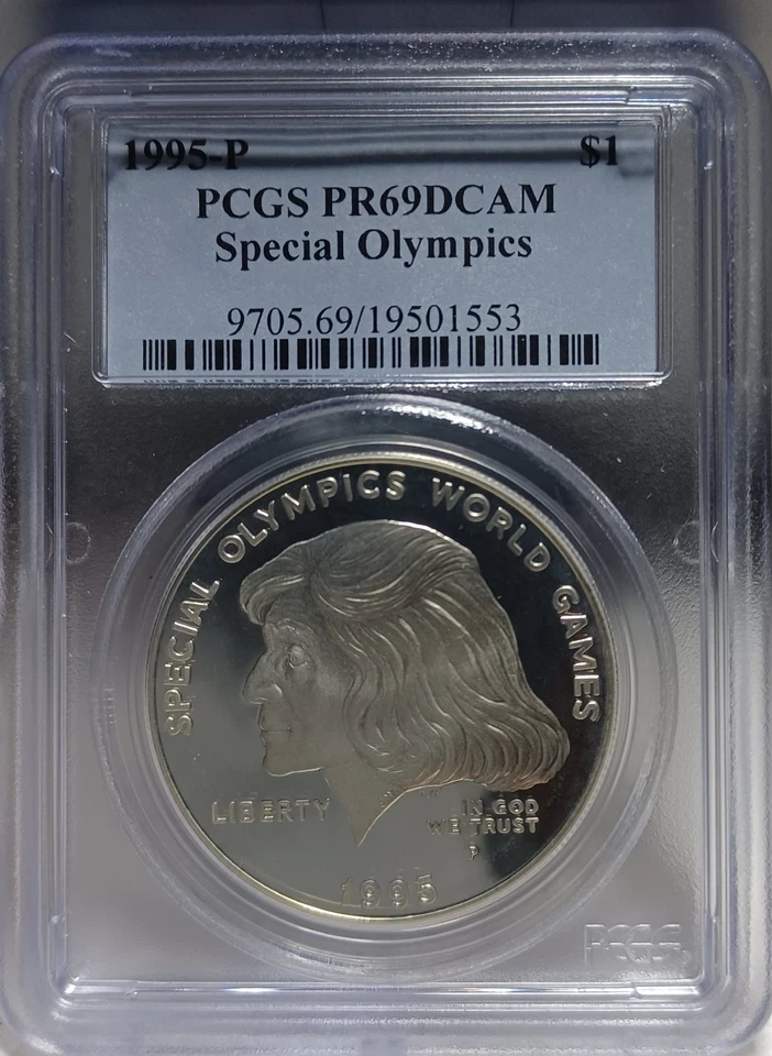 1995 P Special Olympics Commemorative Silver Dollar PCGS PR69DCAM. Video SL0164. - Image 1 of 4