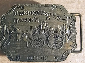Vintage Americas Heroes Oregon Feuerwehr Messing Gürtelschnalle 4" - Bild 1 von 7