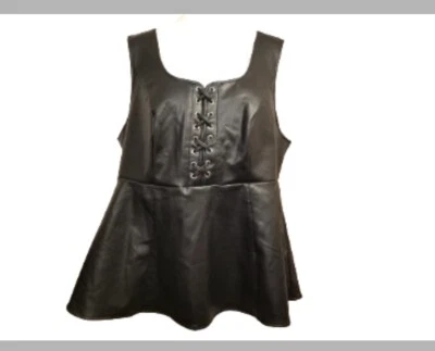 Top Torrid Negro Elástico Vegano Imitación Cuero Con Cordones Peplum Sin Mangas Talla 2 Foto 1 de 4