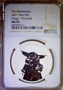 2021 NIUE 1oz Silver $2 Star Wars Mandalorian Grogu The Child NGC MS69 - Picture 1 of 5