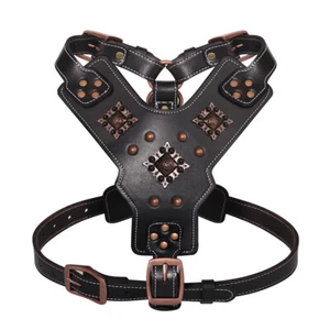 Real Leather Dog Harness Heavy Duty for X-Large Dogs Studded Pitbull Boxer L/XL - Picture 1 of 12