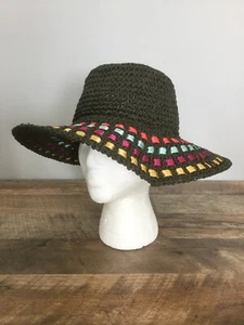 Gymboree Dark Green Brown Floppy Paper/Straw Hat Ribbon Brim GIRLS Size 8 & UP - Picture 1 of 9