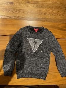 Girl’s Size 8 GUESS Black With Silver Sequin Sweater - Picture 1 of 6