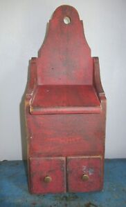 Vintage 2 Drawer Spice/Cupboard/Cabinet/Wall Box Apothecary/Chest-Red Paint