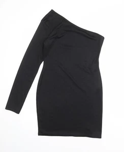 PRETTYLITTLETHING Womens Black Polyester Blend Bodycon Size 12 One Shoulder - Picture 1 of 10