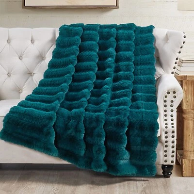 Luxury Rabbit Faux Fur Blanket – Tread Pattern Throw with Micromink Back Gift - Image 1 of 4