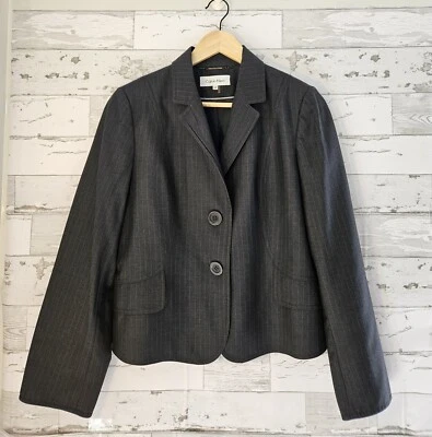 Chaqueta de mujer Calvin Klein Petite 14 gris a rayas blazer carrera Foto 1 de 4