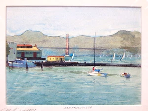 1997 MIHO SIMUNOVIC SIGNED WATERCOLOR PRINT GOLDEN GATE BRIDGE SAN FRANCISCO BAY - Picture 1 of 6