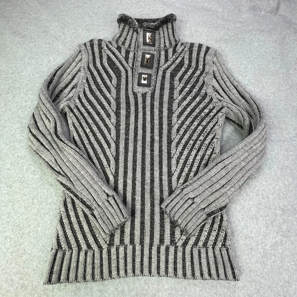 Ce & Ce 海龟领毛衣女式大号灰色罗纹转扣棉 — 第 1/4 张图片