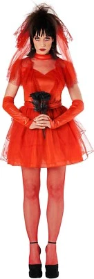 Mujer Beetlejuice Rojo Novia Disfraz Lydia Gótico Vestido de Boda Halloween S-3XL Foto 1 de 4