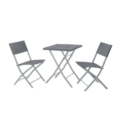 SVITA Polyrattan Bistro-Set Balkonset Klappmöbel Stuhl Tisch Gartenmöbel Grau - Bild 1 von 3