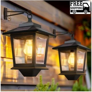 2 Pack Solar Wall Lanterns with Replaceable Bulb,Outdoor Hanging Solar Lights wi - Picture 1 of 7