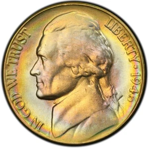 MS65+ 1946-D 5C Jefferson Nickel, PCGS Trueview- Pretty Rainbow Toned - Picture 1 of 7