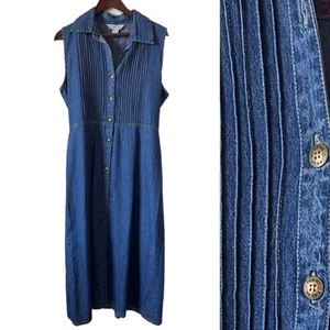 Vintage Denim Dress Midi Pintuck Pleat Cottagecore Boho Coastal Cowgirl Sz XL - Picture 1 of 7