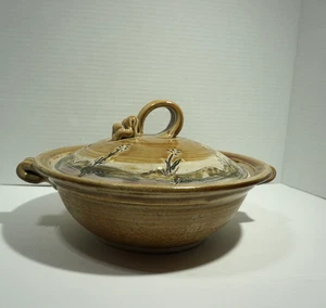 Ciotola decorativa ceramica arte studio riso con coperchio fiori smalto argilla 4 tazze - Foto 1 di 20