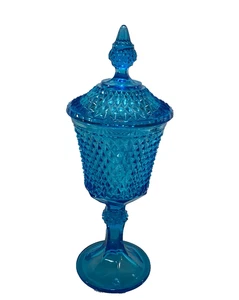 Indiana Glas Diamond Point blau Apotheker Bonbonglas mit Deckel 15,5 Zoll * EUC * - Bild 1 von 8