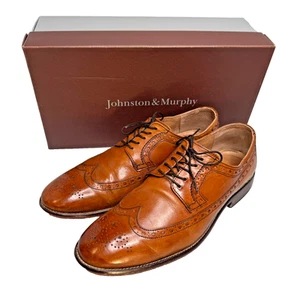 Johnston & Murphy Haskell punta de ala Oxford para hombre 10 M cuero de becerro tostado 59-1039 - Imagen 1 de 18