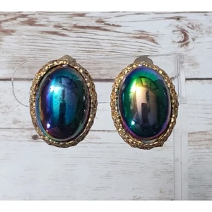 Vintage Clip On Earrings - Multi Colored Oval - Some Scuffs - Picture 1 of 8