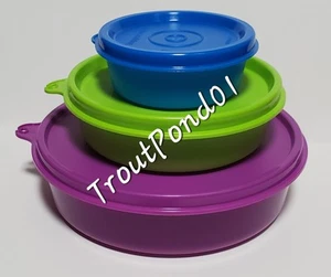 Tupperware Juego de 3 Cuencos Pequeños Medianos Little Wonders Media Taza Snack Lima Púrpura - Imagen 1 de 4