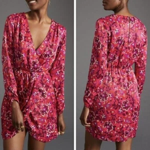 Anthropologie Maeve Wickelkleid Mini rosa Blumen V-Ausschnitt Damen Gr. M - Bild 1 von 6