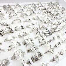 Wholesale 50pcs Stainless Steel Rings Laser Cut Patterns Fashion Jewelry Silver