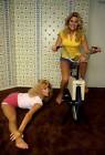 and sisters Audrey Landers and Judy Landers workout at home 1986 Old Photo