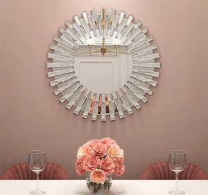 24 inch Wall Mirrors Decorative Round Sunburst Mirror for Wall Decor Silver - Picture 1 of 7