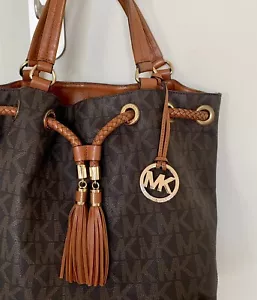 Michael kors handbag large cross body leather brown chain Tassel - Picture 1 of 12