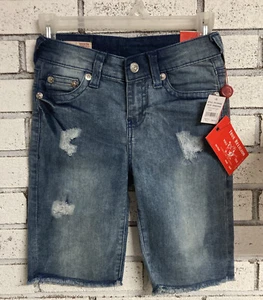 True Religion Girls Distressed Tint Wash Blue Jean Shorts Size 7 Ret.Price $69 - Picture 1 of 12