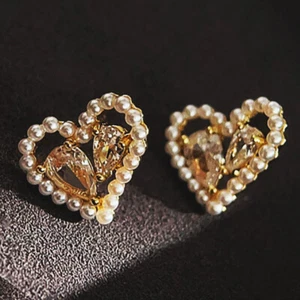Mode Ohrringe Herz vergoldet Ohrstecker Perle Kristall Schmuck Ohrringe für Frau - Bild 1 von 24