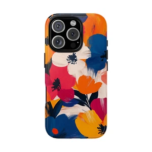 Große Blumen Hülle für iPhone 12 13 14 15 16 Pro Max Sommerlicher Brush Bunte - Bild 1 von 15