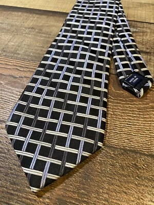 Jones New York Black/Silver/White Striped 100% Silk Tie Necktie 60"x3.75" Adult — 第 1/4 张图片