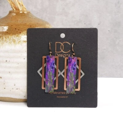 DC Designs Purple Abstract Art Layered Shapes Copper Earrings 2CS2 Unique Gift - Image 1 of 3