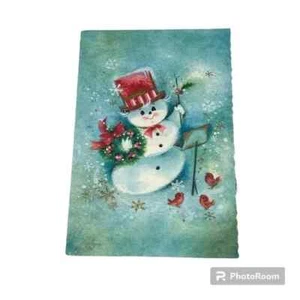 Coronation Collection Green Snowman Christmas Card Vintage - Picture 1 of 3