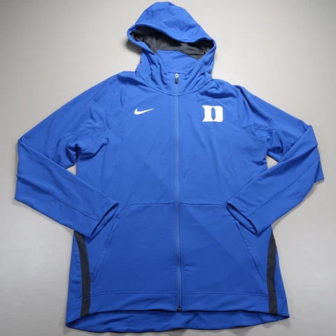 Duke Blue Devils Jacket Mens Large Blue Nike Dri Fit Full Zip Pockets Hooded Cover