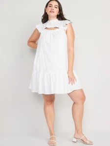 NEW Old Navy White Flutter Sleeve Cotton SMOCKED SWING DRESS Size XL Women's - Picture 1 of 5