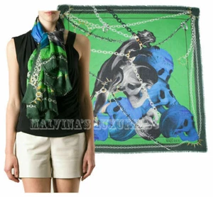 ALEXANDER MCQUEEN SCARF CHAINED PANTHER SKULLS SILK MODAL LOGO SQUARE 54" - Picture 1 of 18