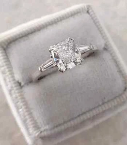 2Ct Cushion Lab-Created Diamond Halo Engagement Ring 14K White Gold Plated - Picture 1 of 8