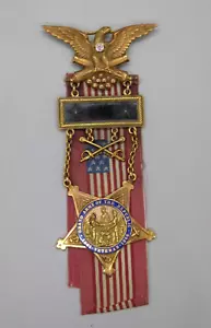 Antique Civil War GAR 10K Gold Medal & Ribbon w/Diamond Michigan Calvary Named! - Picture 1 of 21