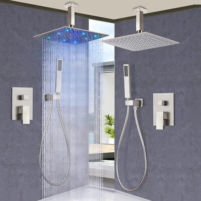 Ceiling Mount Shower Faucet Set Rainfall Shower Head Combo System w/ Mixer Valve - Image 1 of 4