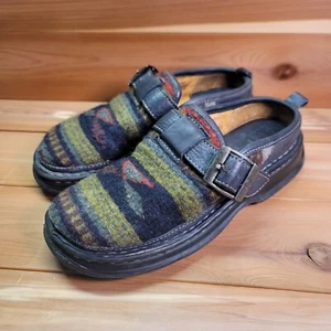 Born Mules Shoes 6/36.5 Blue Wool Leather Slip On Flats Aztec Blanket Clog Mule - Picture 1 of 11