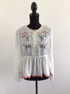 Showpo Embroided Floral Semi Sheer Top Size 8 Blouse Boho Prairie Style White - Picture 1 of 13