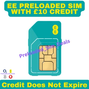 Carte SIM EE Pay As You Go avec crédit de 10€ | Pas d'expiration | Triple coupe | Livraison gratuite - Photo 1 sur 1