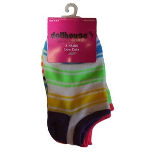dollhouse 3 Pairs Low Cut Big Girl's Socks Checked/Stripes Size 6-8.5 - NWT - Picture 1 of 4