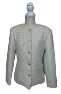 ASTR The Label kragenloses Tweed-Sakko/Blazer creme/goldfarbene Details Größe M - Bild 1 von 10