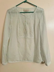 Loft transparente L/Ärmel Bluse mit Latzfalte und Knöpfen, hellgrün Gr. M - Bild 1 von 7