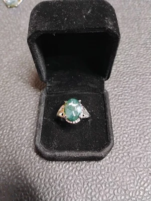 REAL Water Grass Agate Natural Stone Ring Size 9 Stainless Steel Ring  - Image 1 of 4